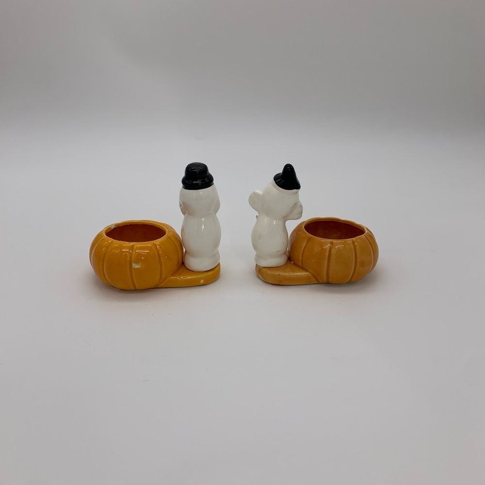 Vintage Retro 1988 Ceramic Pumpkin & Ghost Succulent Tealight Candle Holders Set - Picture 6 of 14